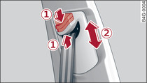 Belt height adjustment for the front seats: guide fitting