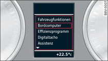 Driver information system: Calling up the Vehicle functions menu