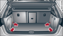 Location of fastening rings in luggage compartment (example)