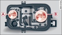 Position of the bulbs on the bulb carrier. Example: Left rear light