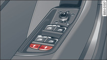 Detail of driver's door: child safety switches