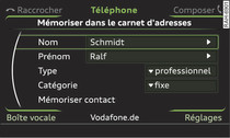 Mémorisation d'un numéro de téléphone dans le carnet d'adresses