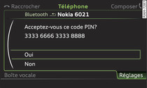 Affichage du code PIN à entrer dans le téléphone portable