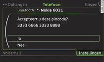 Weergave pincode voor ingave in de mobiele telefoon