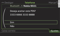 Indicação do PIN para introdução no telefone móvel