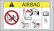 Pala para-sol no lado do passageiro: autocolante do airbag