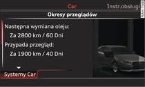 Wyświetlacz z deską rozdzielczą dla MMI*: wskazanie terminów przeglądu (przykład)