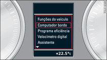 Sistema de informações ao condutor: aceder ao menu de funções do veículo