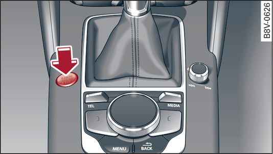 Obr. 101 Středová konzola: tlačítko START ENGINE STOP