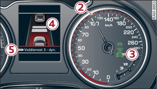 Obr. 158 Sdružené přístroje: Adaptive cruise control