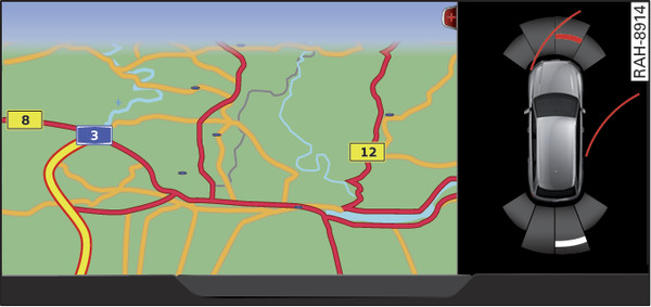 Obr. 180 Infotainment: optické zobrazování odstupu