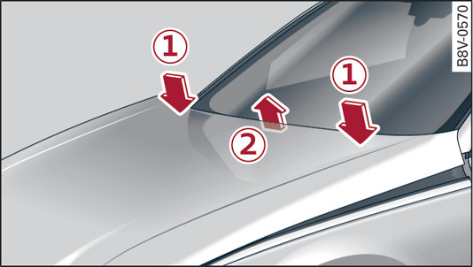 Abb. 270 Ausgelöste Motorraumklappe zurückdrücken/prüfen