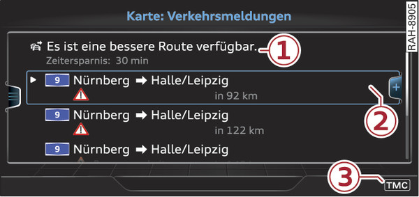 Abb. 239 Ansicht Verkehrsmeldungen mit besserer Route