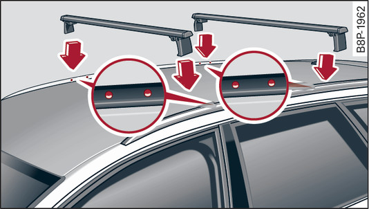 Fig. 89 Applies to: vehicles with roof railings Attachment points for roof carrier