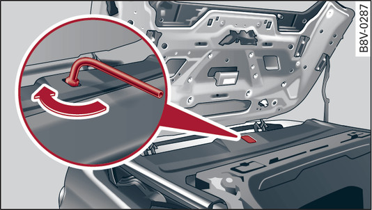 Fig. 46 Rear of vehicle: Opening the locking hooks