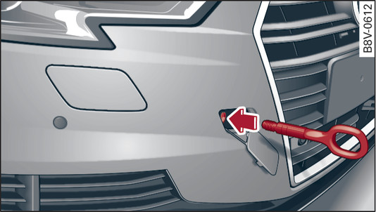 Fig. 340 Front bumper (right side): Towline anchorage screwed in