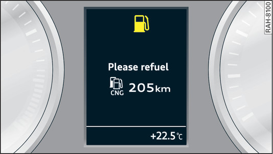 Fig. 118 Display: Combined fuel warning for petrol and natural gas