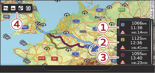 Fig. 231 Display of alternative routes on the overview map