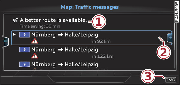 Fig. 239 View of traffic messages with better route