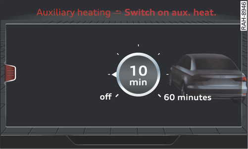 Fig. 95 Infotainment display: Switching auxiliary heating on/off immediately