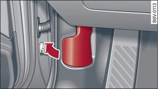 Fig. 306Detalle del espacio reposapiés del conductor: Palanca de desbloqueo