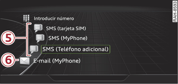 Fig. 215Menú de selección ampliado en la función Teléfono