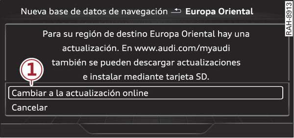 Fig. 237Ejemplo: Indicación de una nueva actualización de mapas online