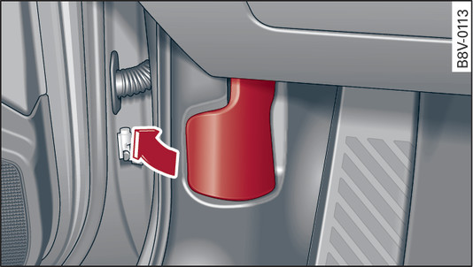 Fig. 306 Vue partielle du plancher côté conducteur : levier de déverrouillage
