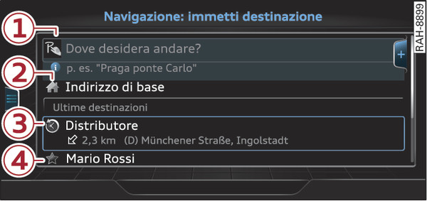 Fig. 224Figura esemplificativa: menù per l immissione della destinazione