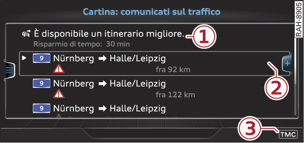 Fig. 239Visualizzazione dei comunicati sul traffico con itinerario migliore