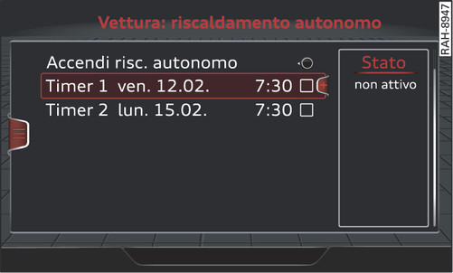 Fig. 96Impostazione del timer nel sistema di infotainment