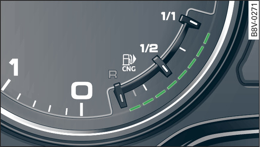 Afbeelding 117Instrumentenpaneel: Brandstofmeter voor aardgas