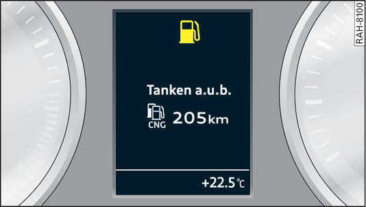 Afbeelding 118Display: Gecombineerde waarschuwing "brandstoftank bijna leeg" voor benzine en aardgas