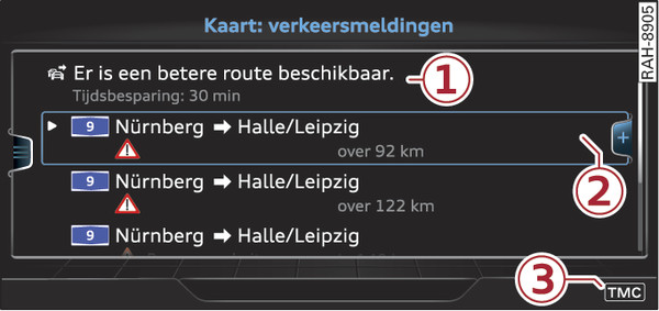 Afbeelding 239Weergave verkeersmeldingen met betere route