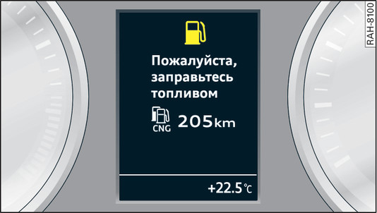 Илл. 118 Дисплей: общее предупреждение об уровне бензина и газа