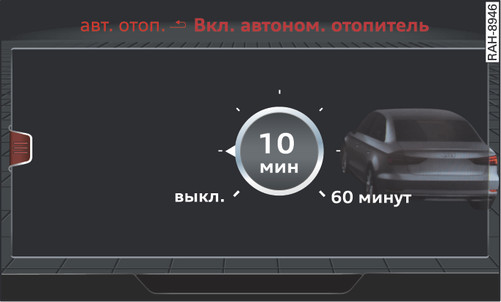 Илл. 95 Информационно-развлекательная система: оперативное включение/выключение автономного отопителя