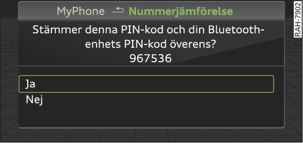 Bild 211 Visning av PIN-kod för inmatning i mobiltelefonen