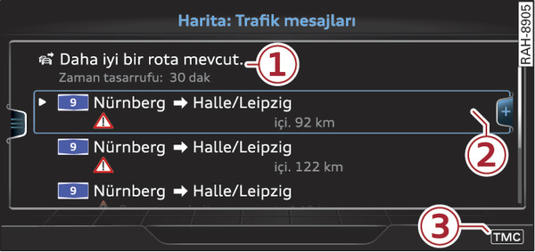 Şek. 239Daha iyi rota ile trafik mesajları görüntüsü