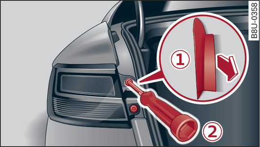 Fig. 354 Applies to: Saloon/Cabriolet: Body panel: Releasing rear light