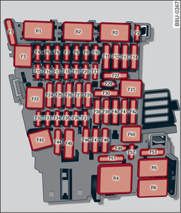 Fig. 344 Interior: Fuse layout