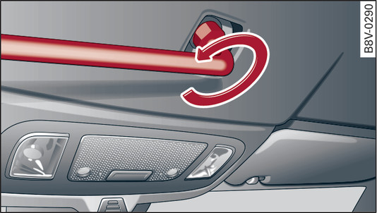 Fig. 46 Inside the front of the soft top: Locking the soft top