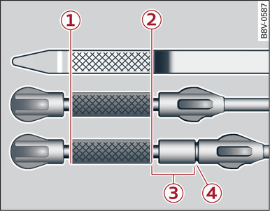 Fig. 307 Oil dipstick (examples): Checking engine oil level