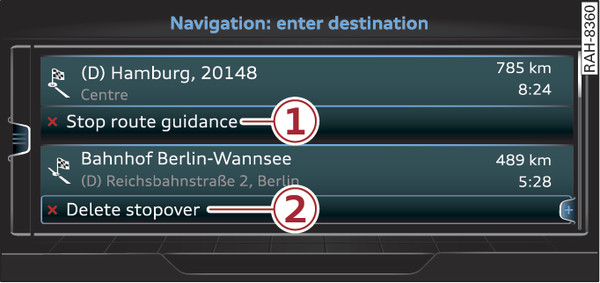 Fig. 225 Example: Active route guidance with stopover