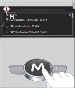 Fig. 193 Example of entering a navigation destination via the MMI touch pad