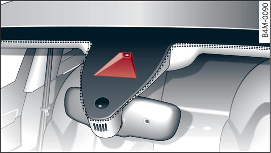 Fig. 145 Pare-brise : fenêtre de la caméra de détection des panneaux de signalisation