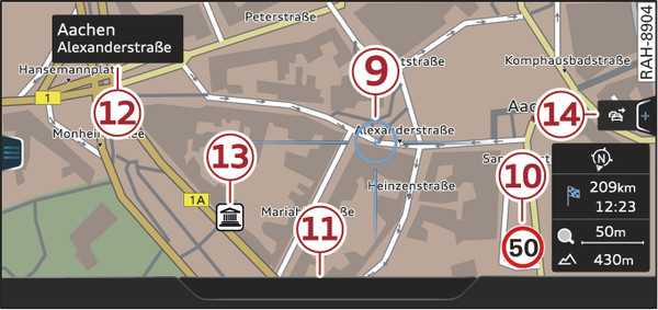 Fig. 231 Exemple : carte standard lorsque le réticule est activé