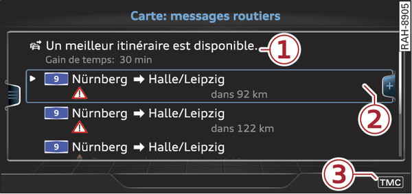 Fig. 235 Affichage des messages routiers et de l itinéraire optimisé