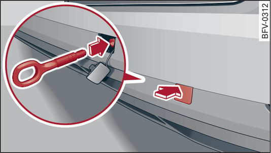 Fig. 341Para-choques traseiro, direita: enroscar a argola de rebocagem