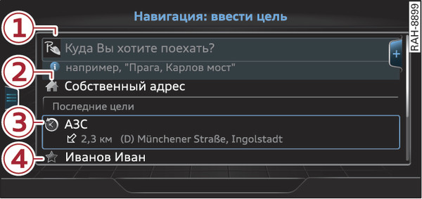 Илл. 222 Схематическое изображение: меню ввода цели