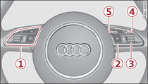 Controls on the multi-function steering wheel